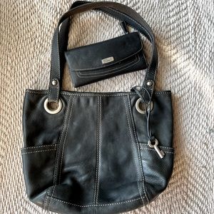 👛 Fossil distressed black leather bag with matching wallet